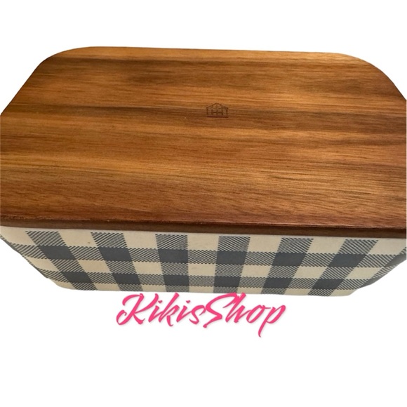 Hearth & Hand Magnolia Gingham Bamboo-Melamine Bento Box Wood Lid Blue/Cream - Picture 7 of 7